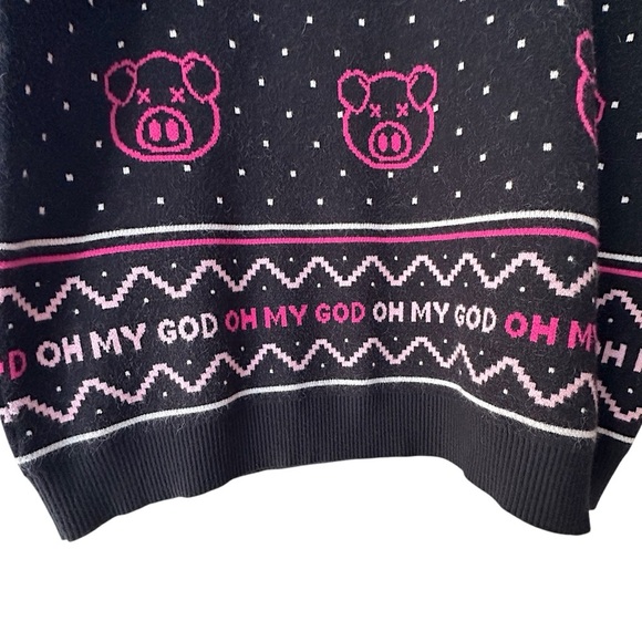 SHANE DAWSON | NWOT COTTON HOLIDAY PIG SWEATER BLACK & NEON PINK | 2XL - Picture 11 of 13